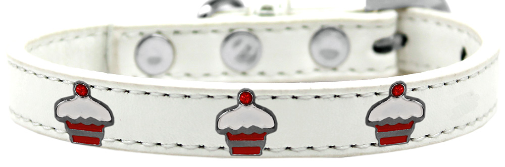 Red Cupcake Widget Dog Collar White Size 10